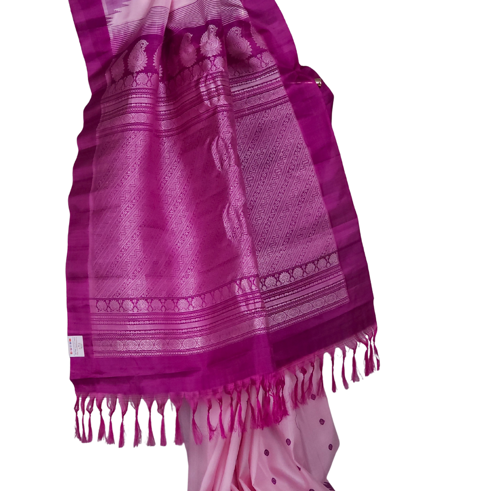 Elegant lilac pure silk Gadwal saree with purple blouse piece from Prasanna Lakshmi Silks


