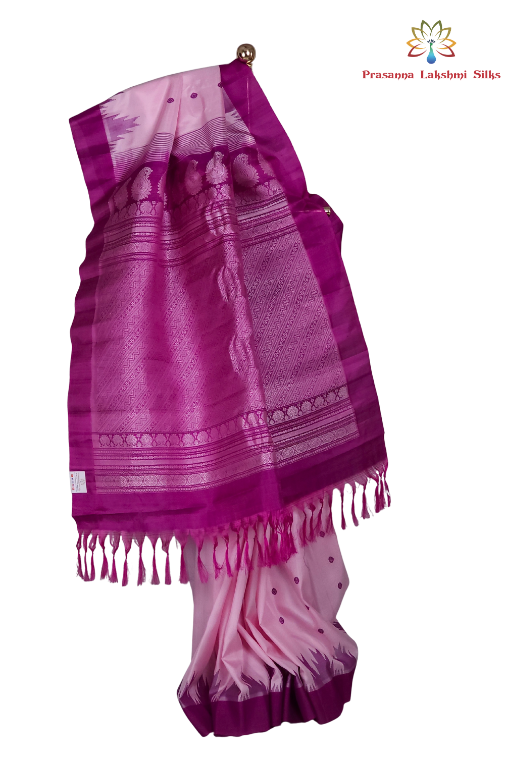 Elegant lilac pure silk Gadwal saree with purple blouse piece from Prasanna Lakshmi Silks

