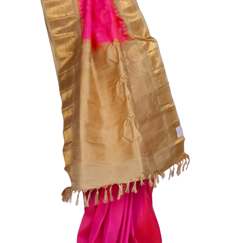 Elegant lotus pink pure silk Gadwal saree from Prasanna Lakshmi Silks





