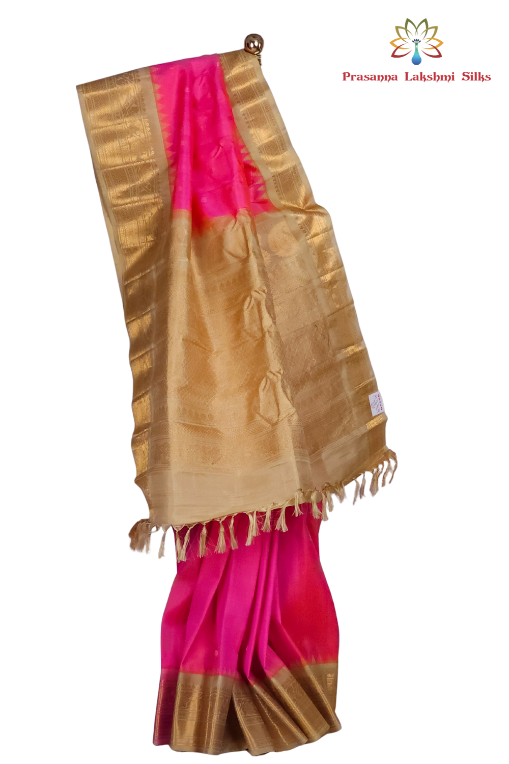 Elegant lotus pink pure silk Gadwal saree from Prasanna Lakshmi Silks





