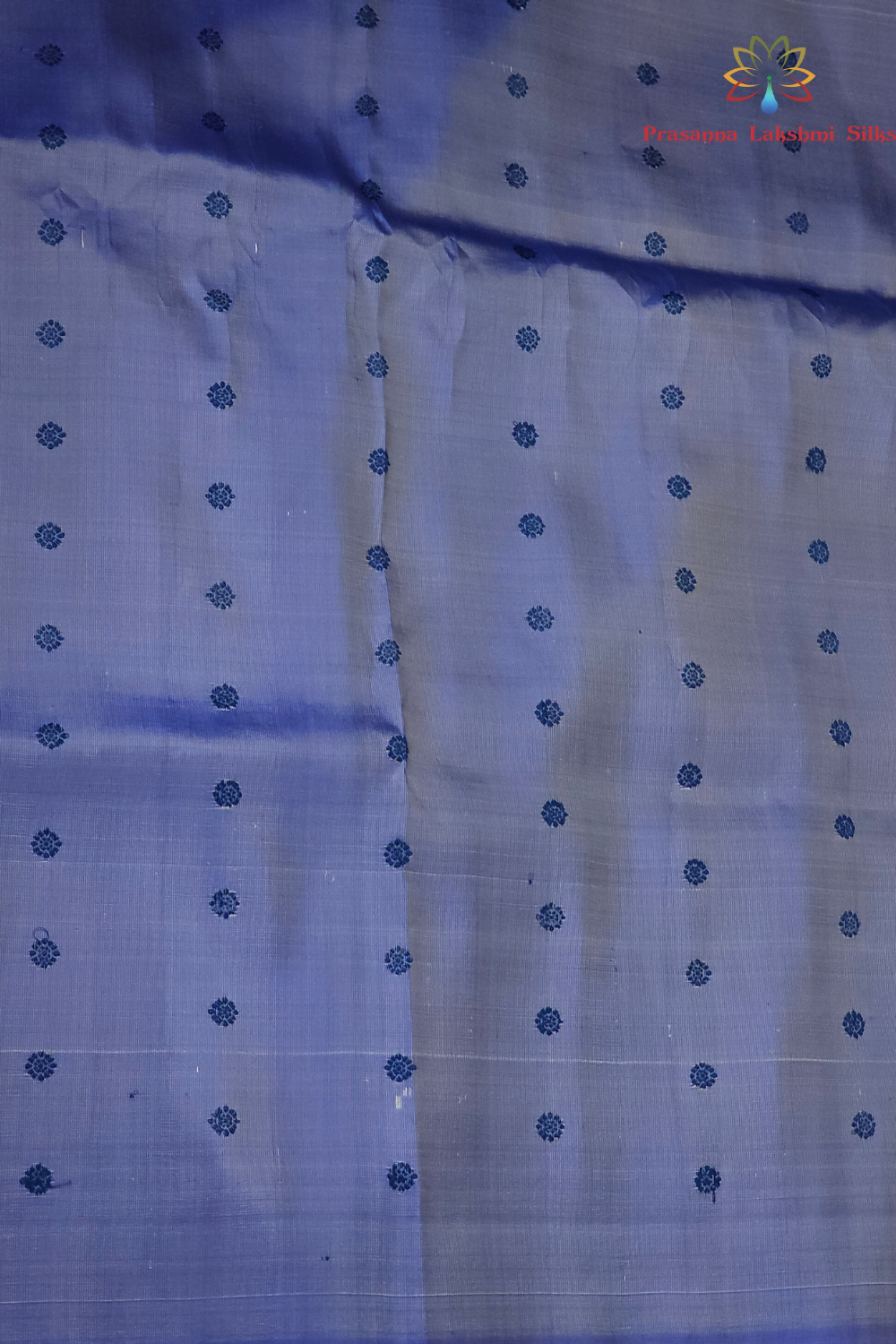 Elegant royal blue pure silk Gadwal saree with light blue blouse piece from Prasanna Lakshmi Silks

