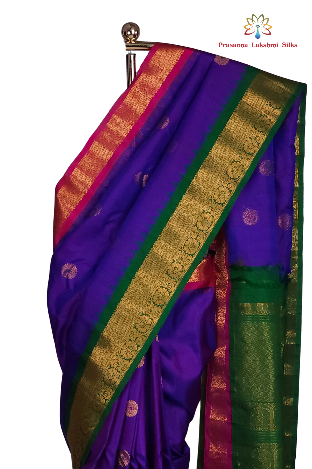 Elegant violet pure silk Gadwal saree with Ganga Jamuna border from Prasanna Lakshmi Silks

