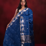 Prussian Blue Chanderi Saree with zari stripes 