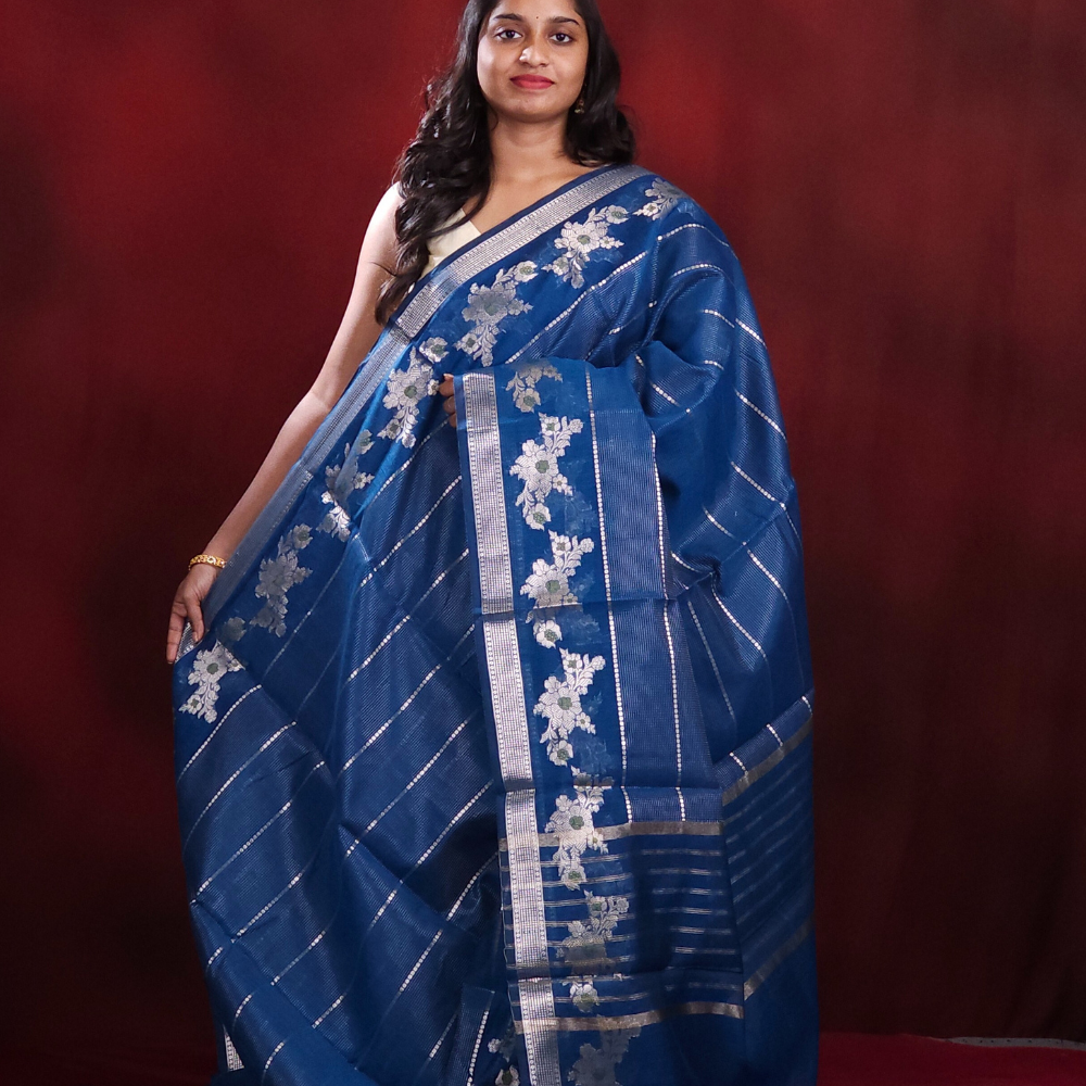 Prussian Blue Chanderi Saree