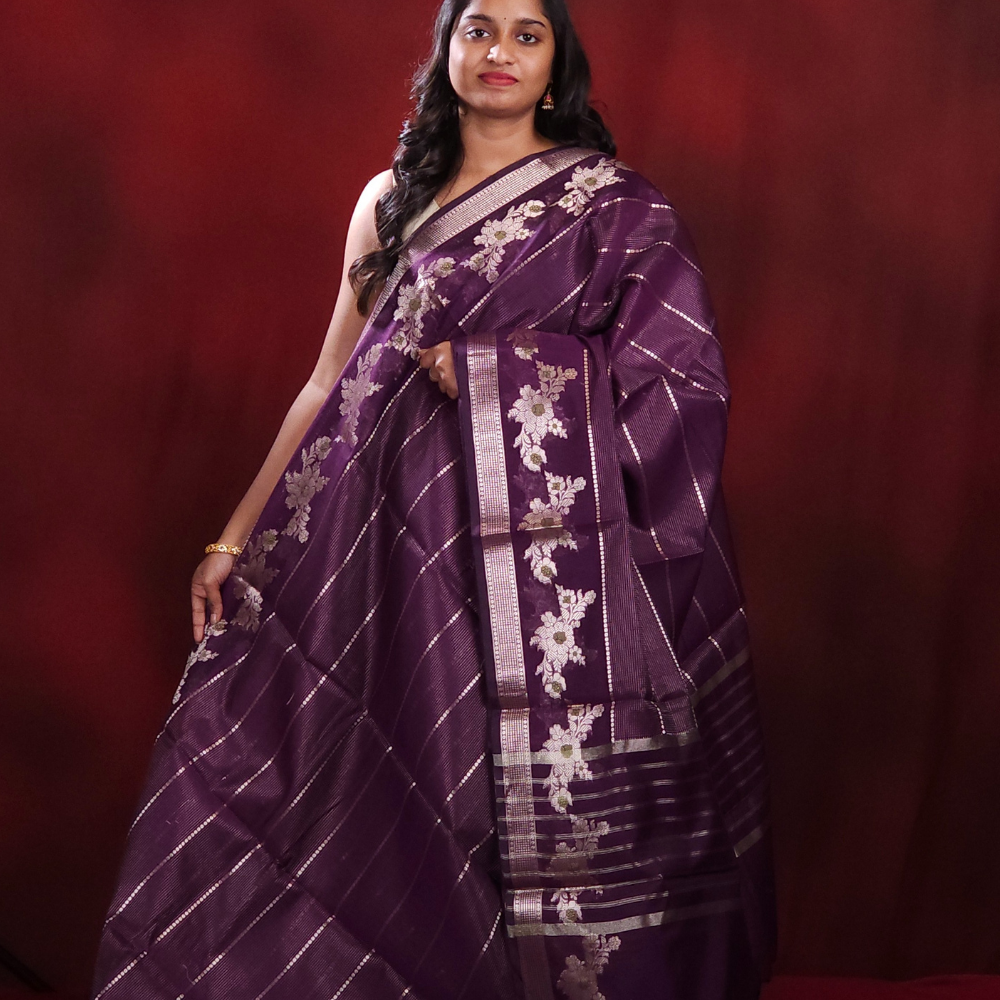 Wine Chanderi Saree