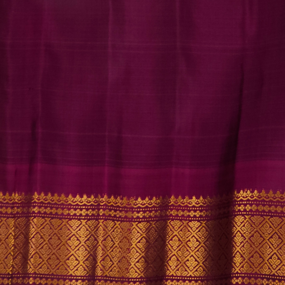 Festive Gold Yellow pure silk Gadwal saree with purple blouse piece from Prasanna Lakshmi Silks

