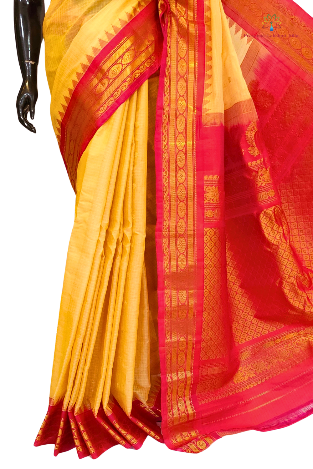 Elegant handloom Gadwal silk cotton saree suitable for weddings and grand celebrations.