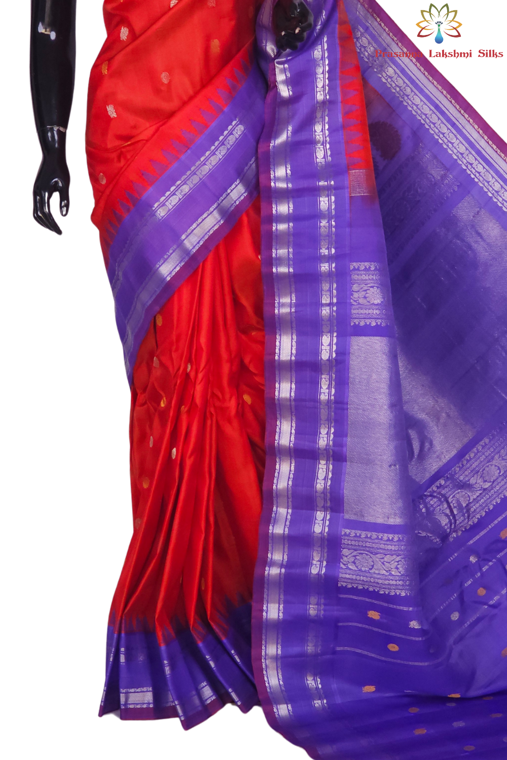 Festive dark orange pure silk Gadwal saree with rich brocade pallu from Prasanna Lakshmi Silks