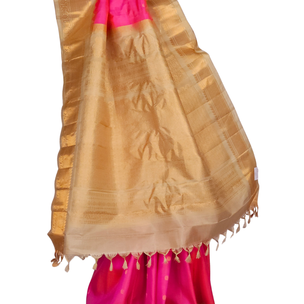 Festive hot pink pure silk Gadwal saree from Prasanna Lakshmi Silks



