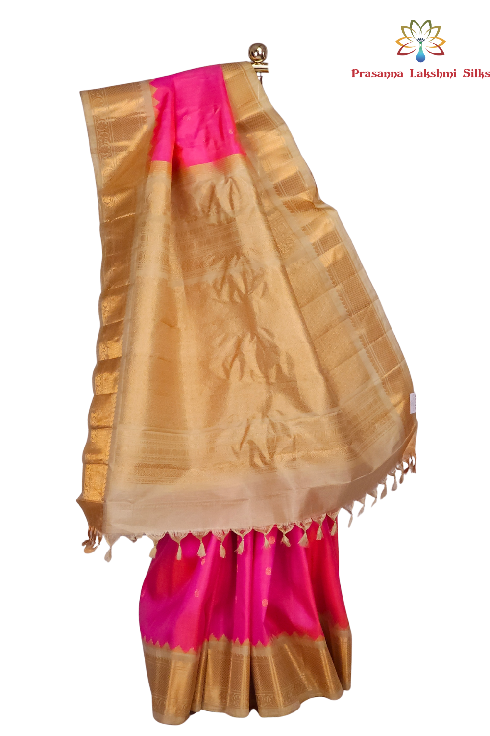 Festive hot pink pure silk Gadwal saree from Prasanna Lakshmi Silks



