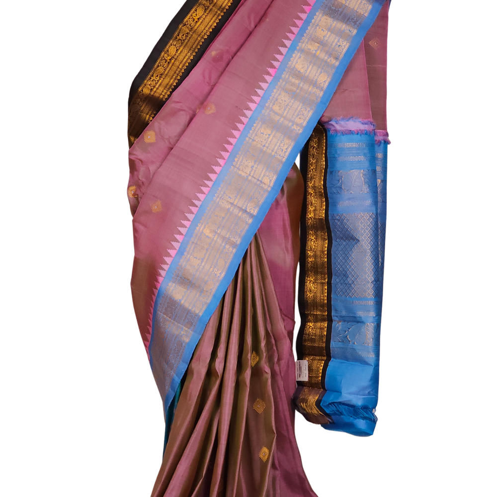 Handloom Pure Gadwal Silk Saree in dual shade pink and green 
