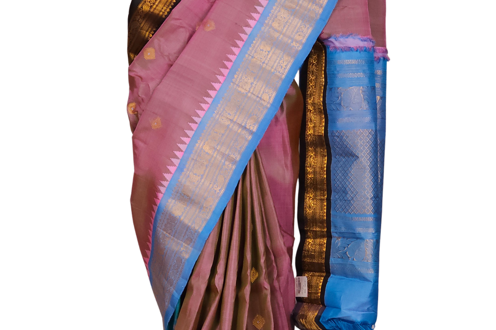 Handloom Pure Gadwal Silk Saree in dual shade pink and green 
