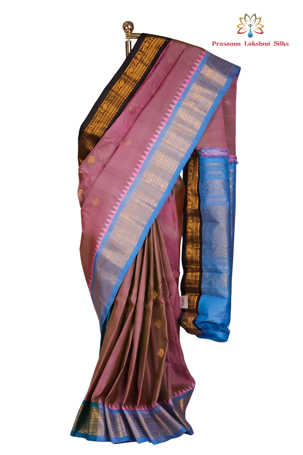 Handloom Pure Gadwal Silk Saree in dual shade pink and green 
