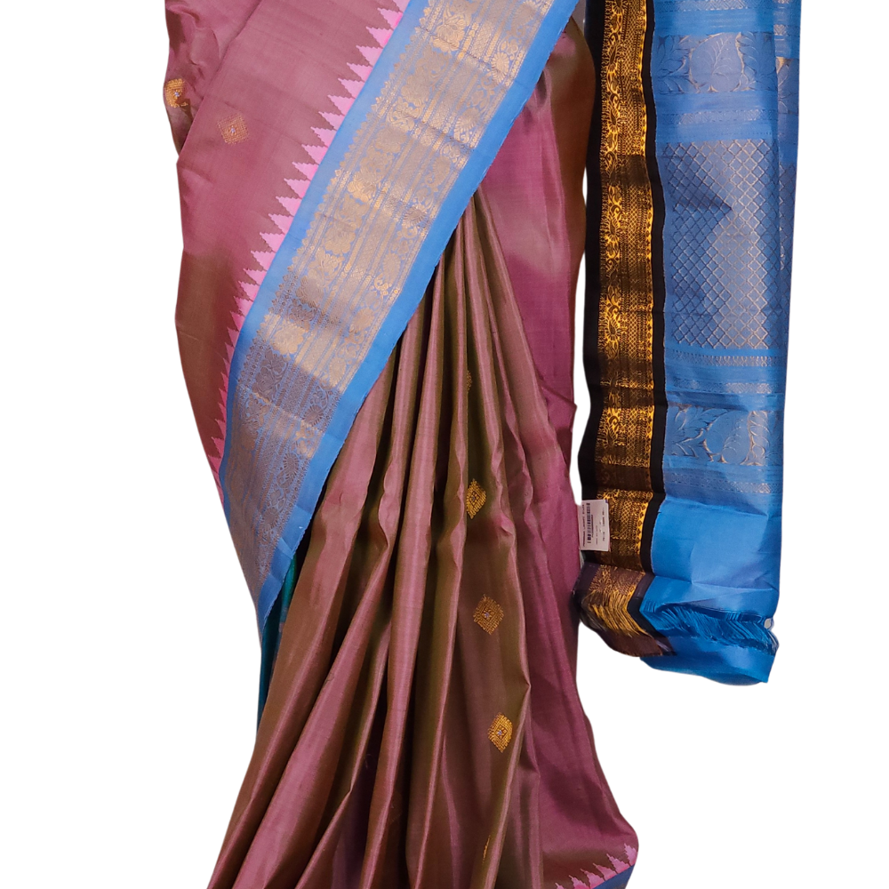 Dual Shade of Baby Pink & Green Gadwal Silk Saree
