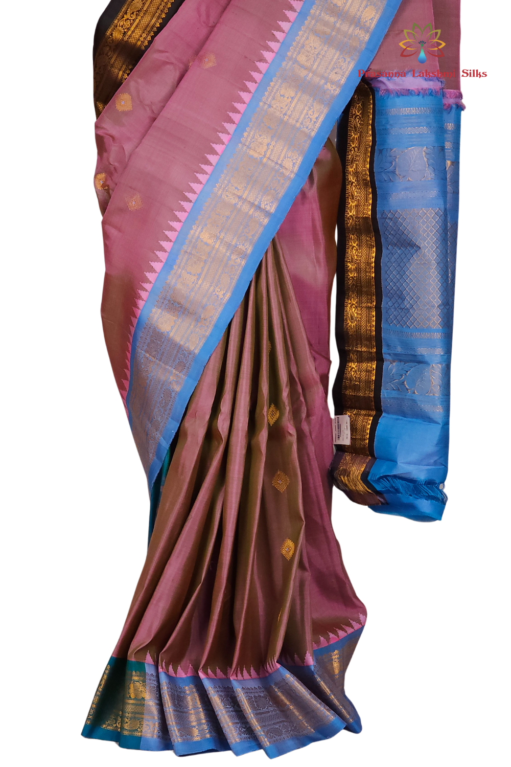 Dual Shade of Baby Pink & Green Gadwal Silk Saree
