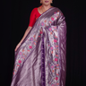 "Deep purple Ptissue saree with floral pallu and running blouse"