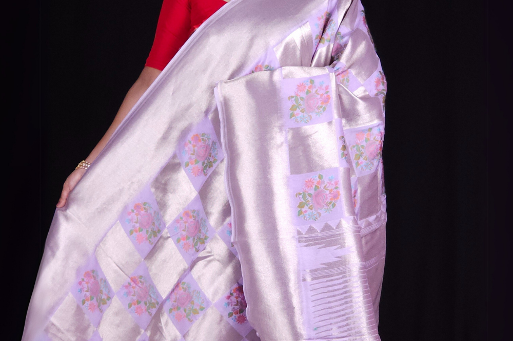 Lavender Mashru silk saree