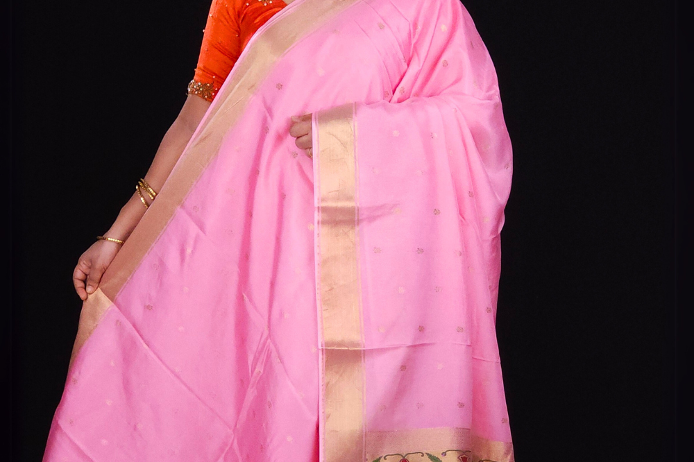 Baby Pink "Lightweight Chanderi Silk Saree with meenakari Pallu"