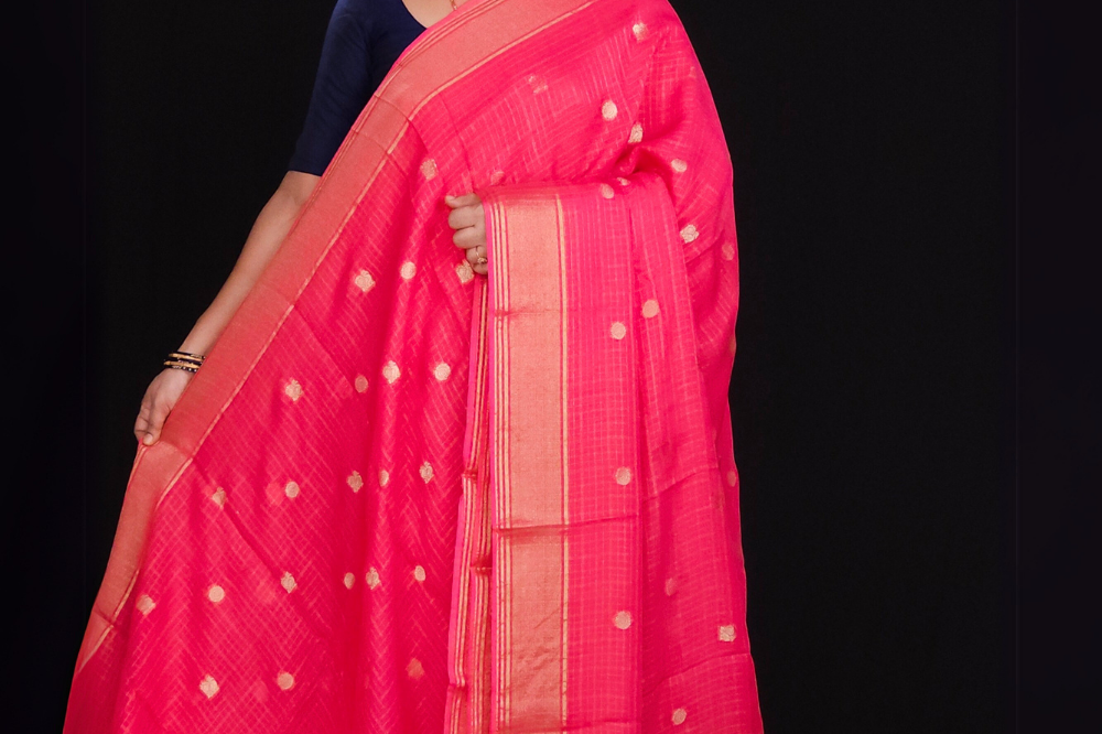 lotus pink Designer georgette saree for weddings and parties