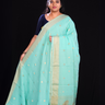 Sea Foam green "Banaras silk saree with allover Checks and tissue pallu