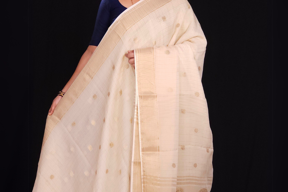 cream Designer georgette saree for weddings and parties