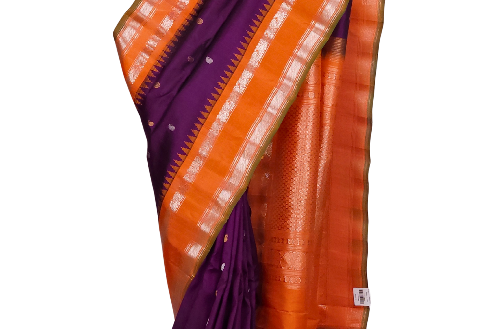 Handloom Deep Violet Gadwal Silk Saree