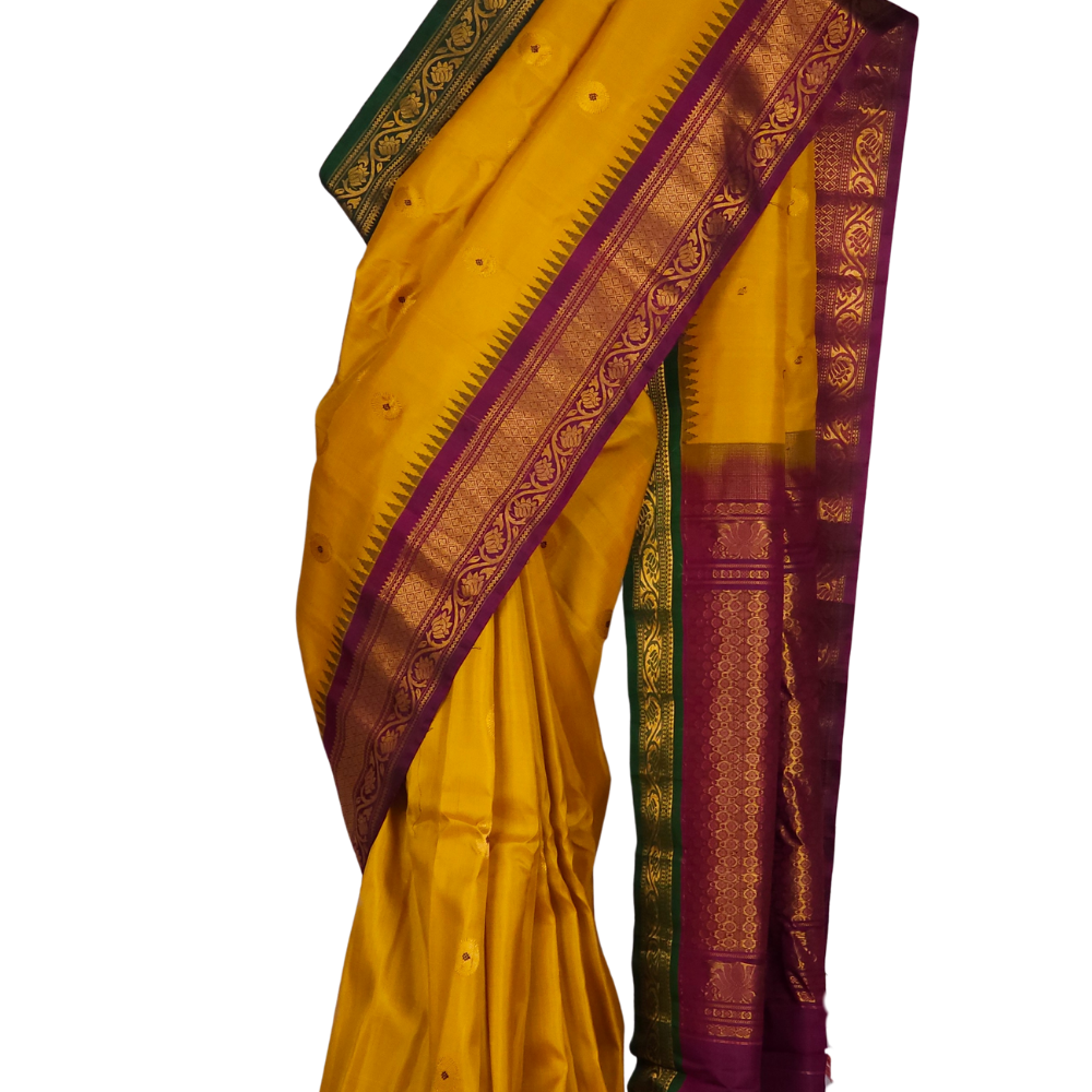 Handloom Gold Yellow Gadwal Silk Saree
