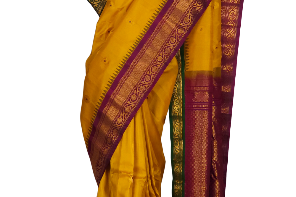 Handloom Gold Yellow Gadwal Silk Saree