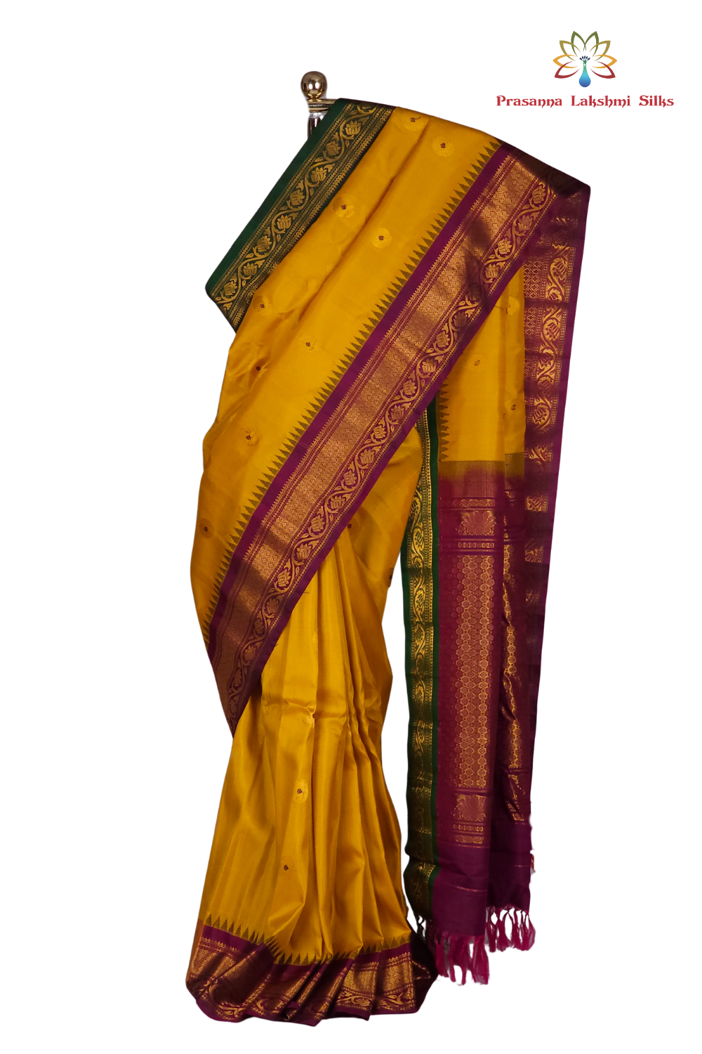 Handloom Gold Yellow Gadwal Silk Saree