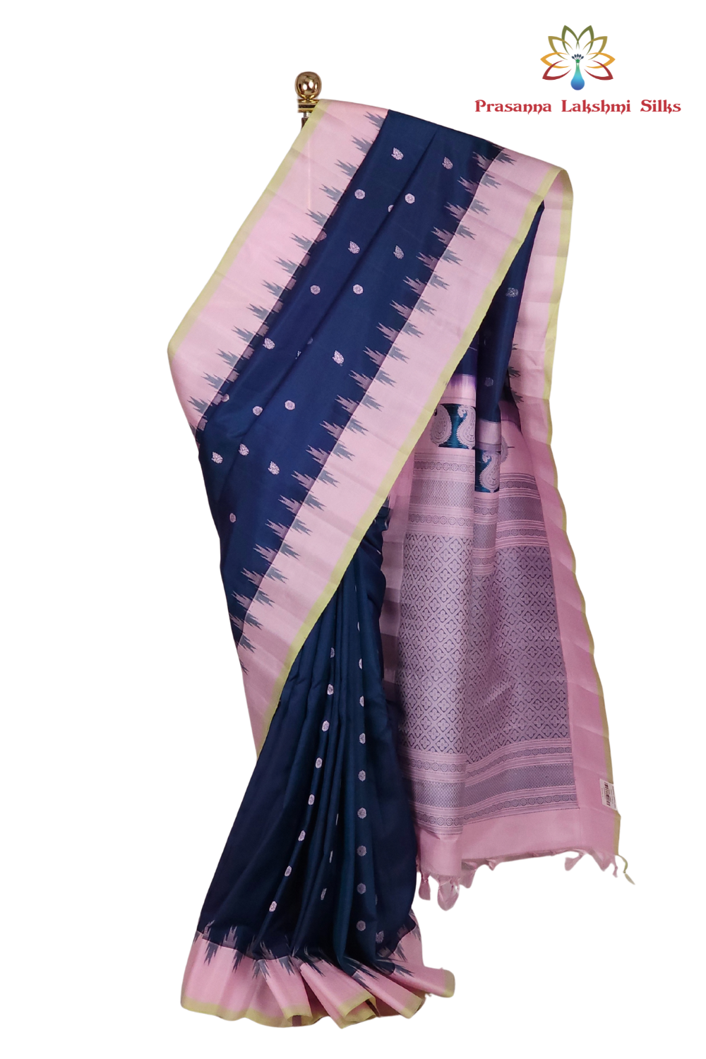 Handloom Peacock Blue Gadwal Silk Saree