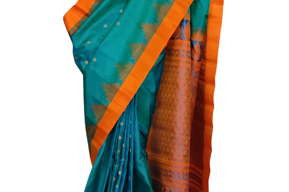Handloom Peacock Green Gadwal Silk Saree