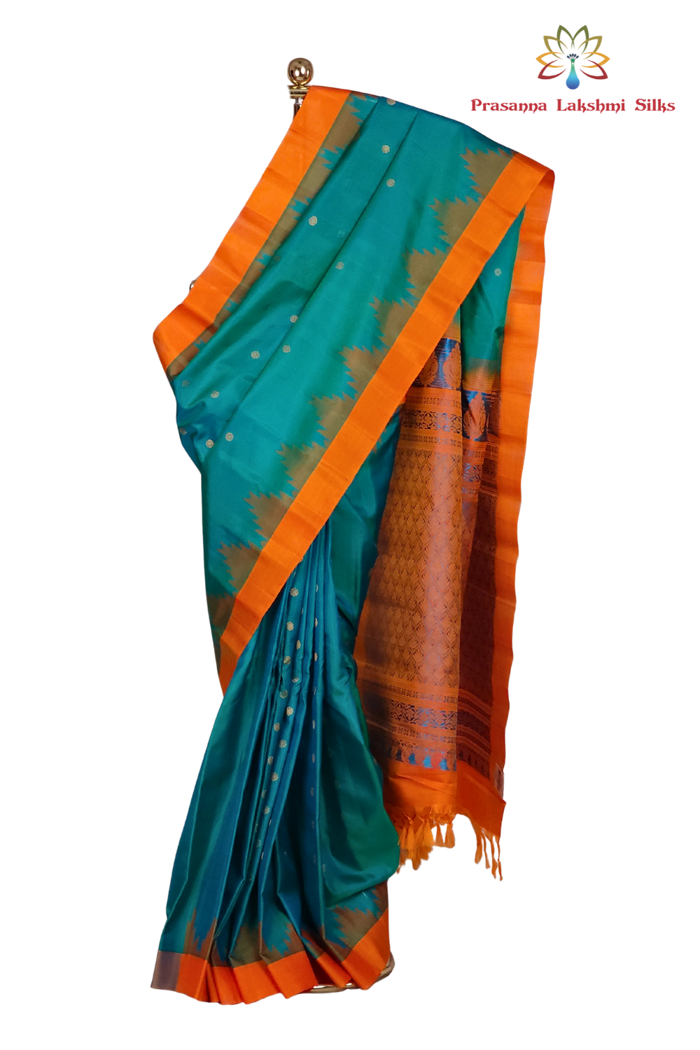 Handloom Peacock Green Gadwal Silk Saree