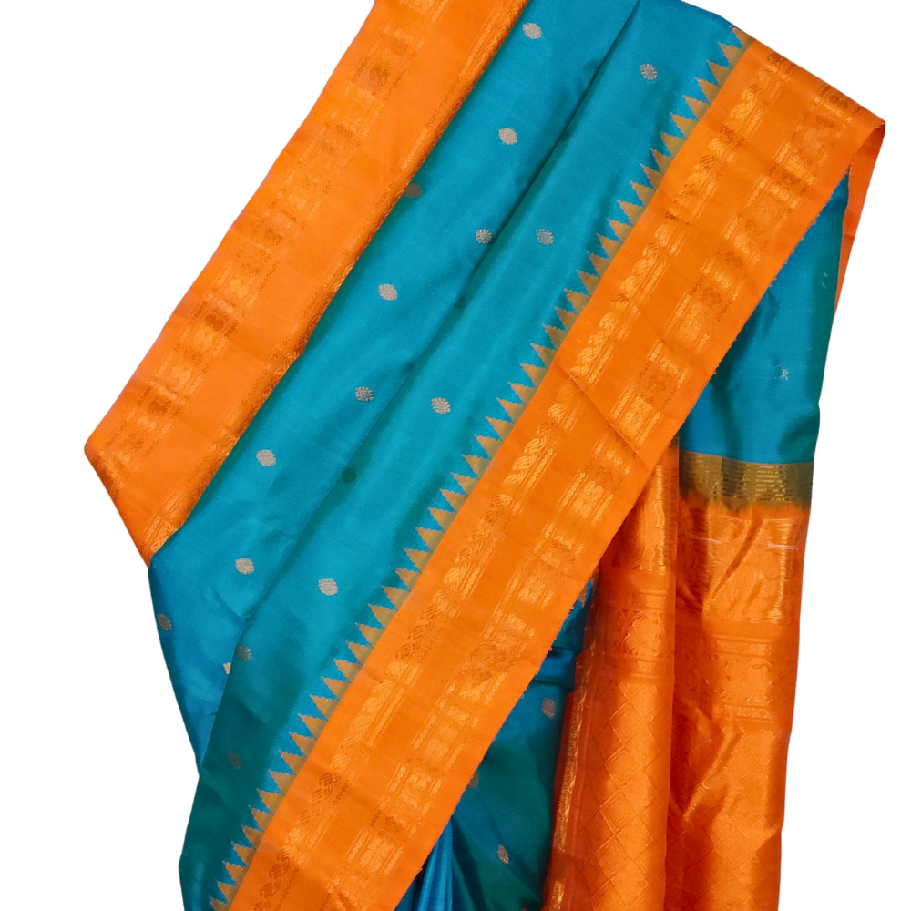 Handloom Teal Blue Gadwal Silk Saree Online