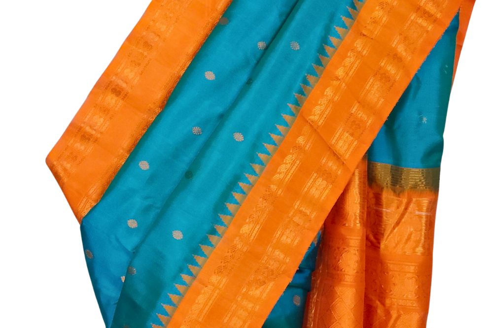 Handloom Teal Blue Gadwal Silk Saree Online
