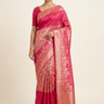 Banarasi Munga Saree with all-over unique zari motifs, zari woven floral bunch borders, rich brocade pallu, 