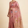 Kota Silk Saree with self-checks, gold and silver zari motifs, meenakari satin border and rich brocade pallu
