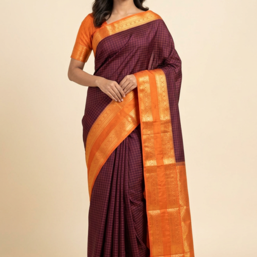 Semi Mysore Silk Saree with zari woven borders and rich brocade pallu 

