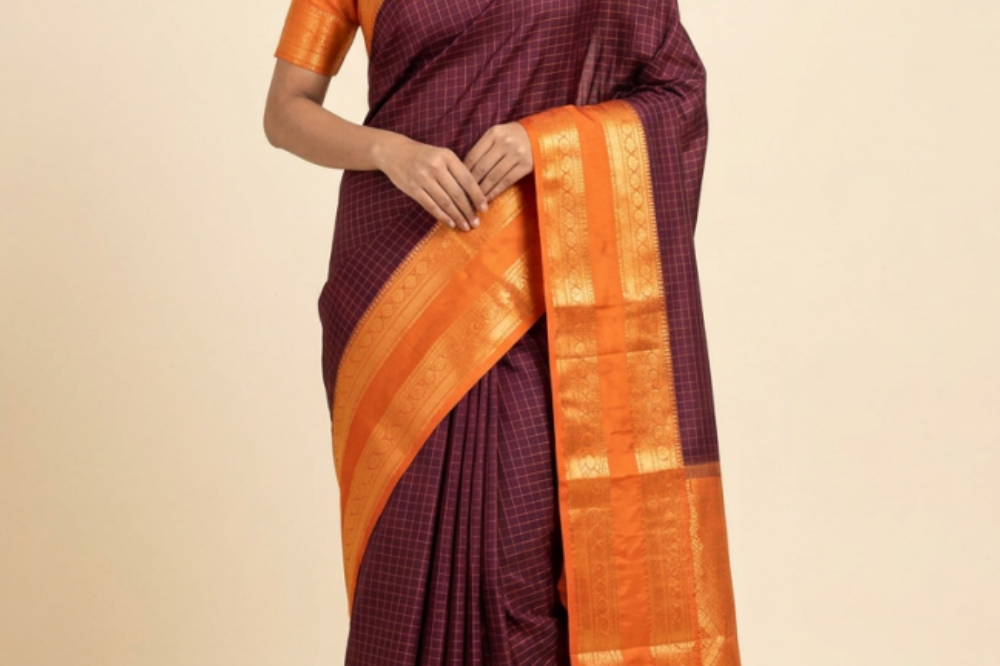 Semi Mysore Silk Saree with zari woven borders and rich brocade pallu 

