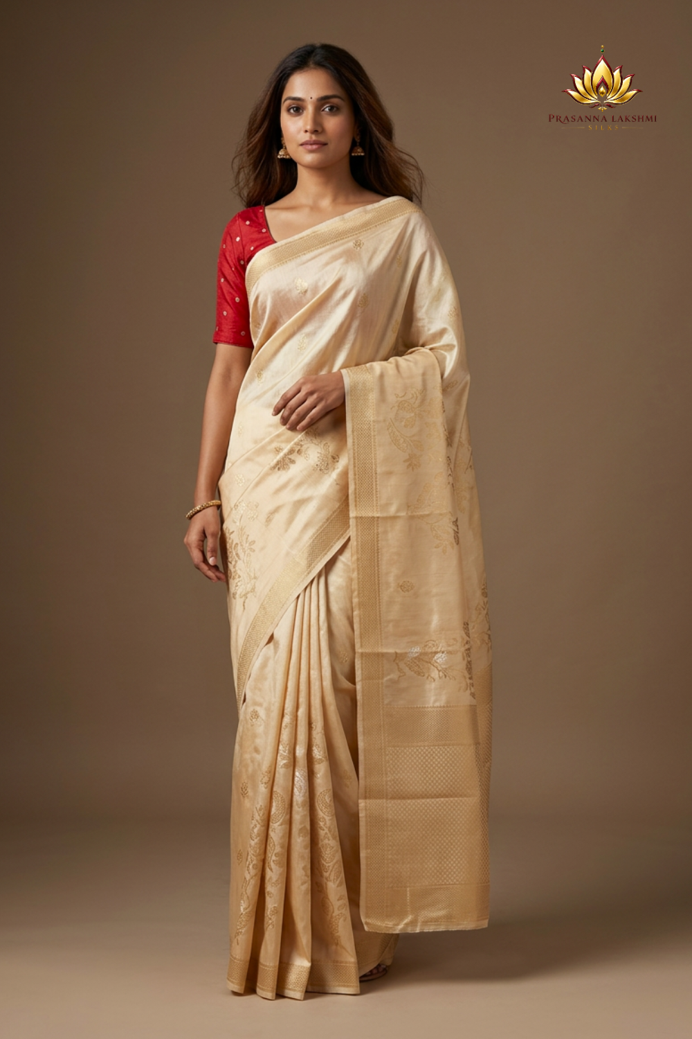 Elegant Munga Tissue festive saree with intricate zari brocade weaving and matching running blouse.
