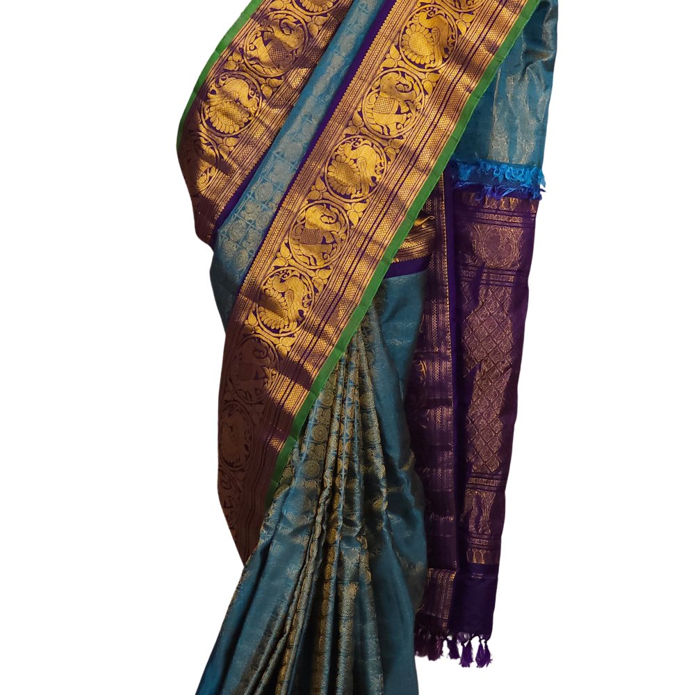 Light Blue Gadwal Silk Saree with Brocade Pallu