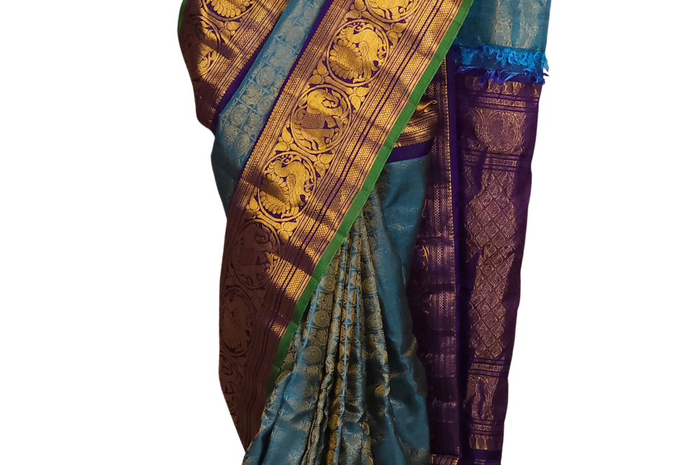 Light Blue Gadwal Silk Saree with Brocade Pallu