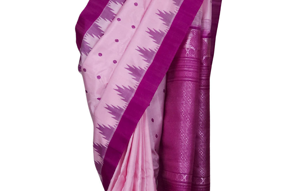 Lilac Handloom Gadwal Pure Silk Saree with rich purple zari woven border and brocade pallu

