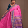 Lotus pink Gadwal silk cotton saree with Rama Green zari-woven border