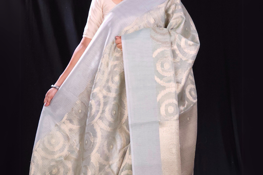 pastel blue Rich tissue saree for wedding and receptions