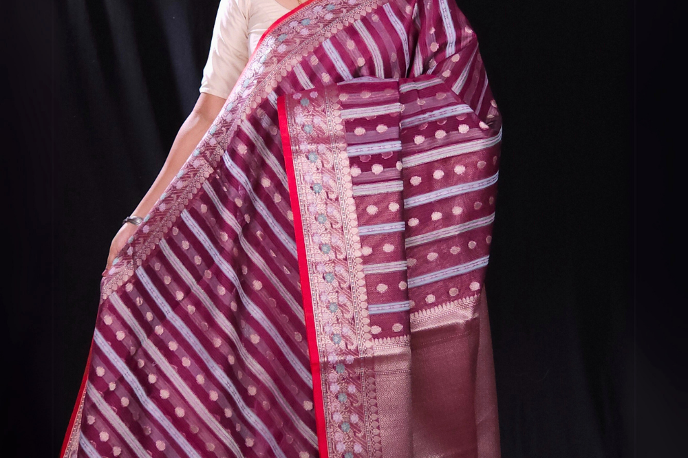 Majenta fancy saree with zari borders