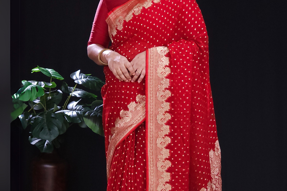 Red Designer georgette saree for weddings and parties