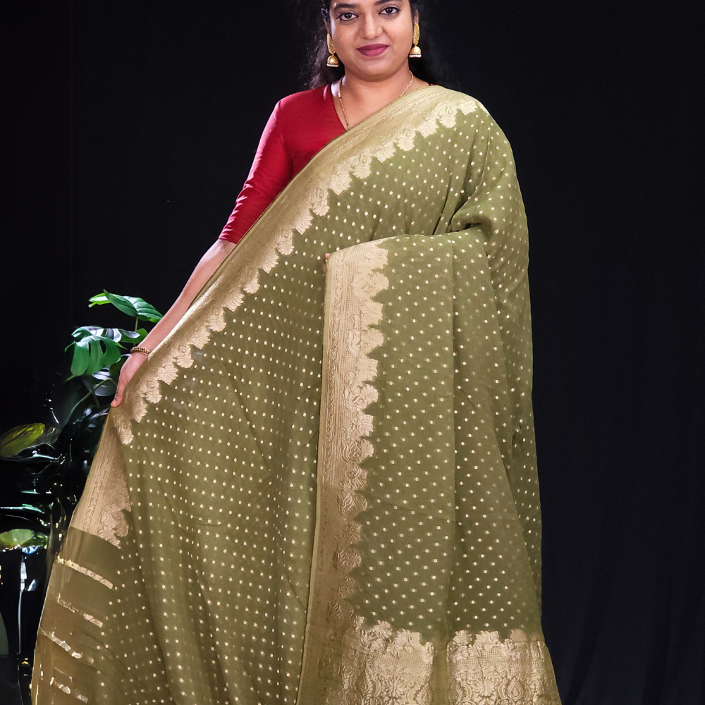 Sap green Designer georgette saree for weddings and parties