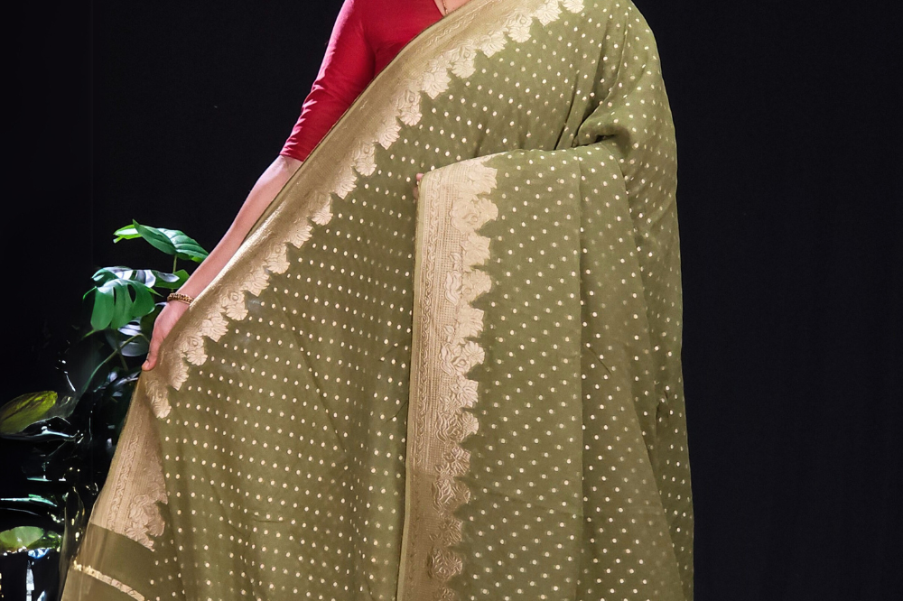 Sap green Designer georgette saree for weddings and parties