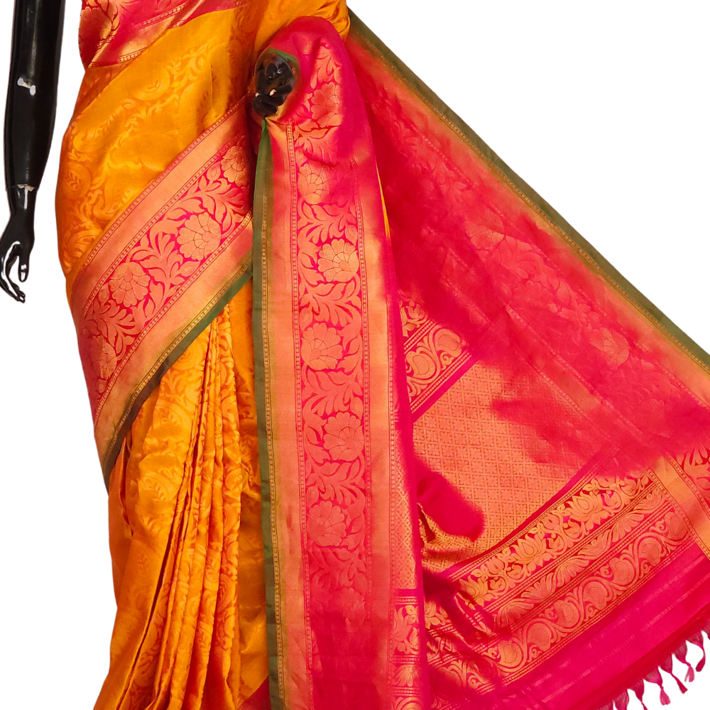 Mango Yellow Gadwal Silk Saree – Wedding Edit 