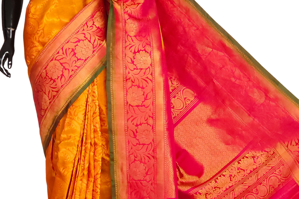 Mango Yellow Gadwal Silk Saree – Wedding Edit 